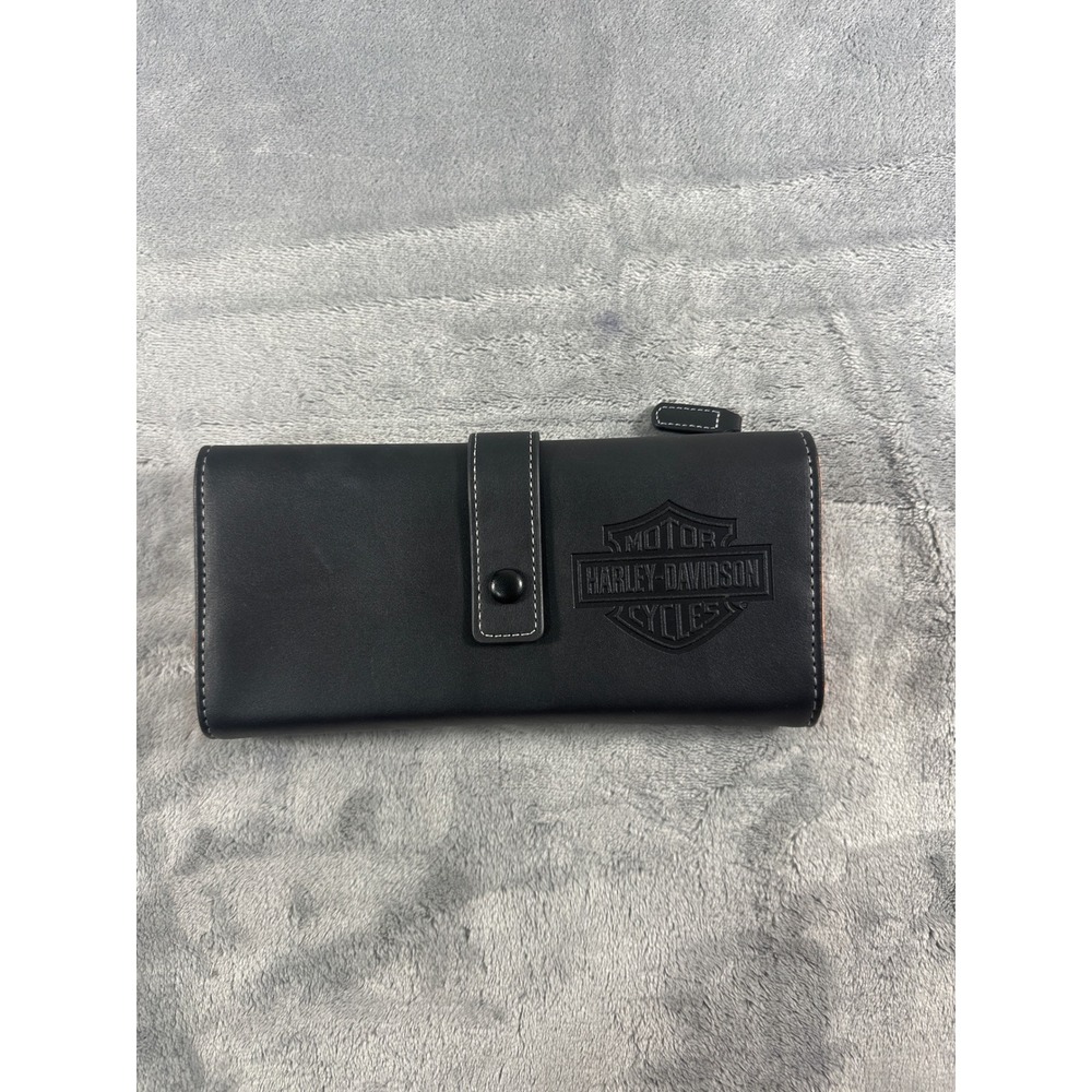Harley-Davidson Black Orange Embossed Logo Long Continental Biker Wallet